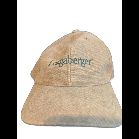VNTG Longaberger Baskets Baseball Cap Hat Khaki Teal Logo Adjustable Strapback - Picture 2 of 6